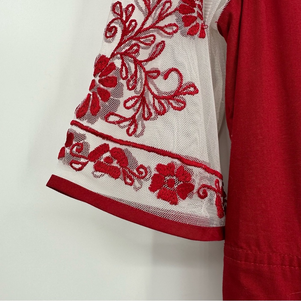 Eshakti Dress Netting Bodice Embroidered Sleeve A-line Red Size 10 - Picture 3 of 7